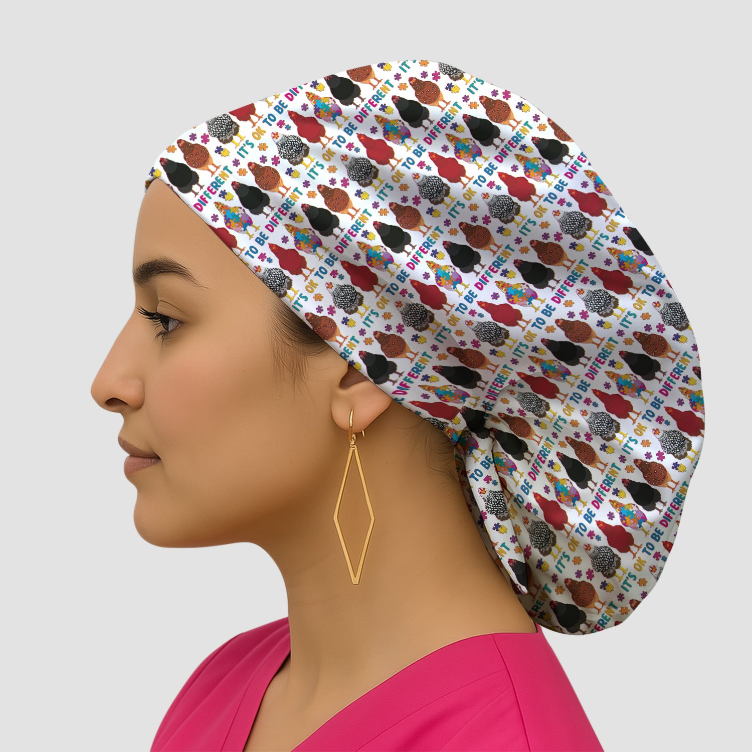 Autism Chicken It’s OK to Be Different Print Cap, Bouffant Scrub Caps for Women