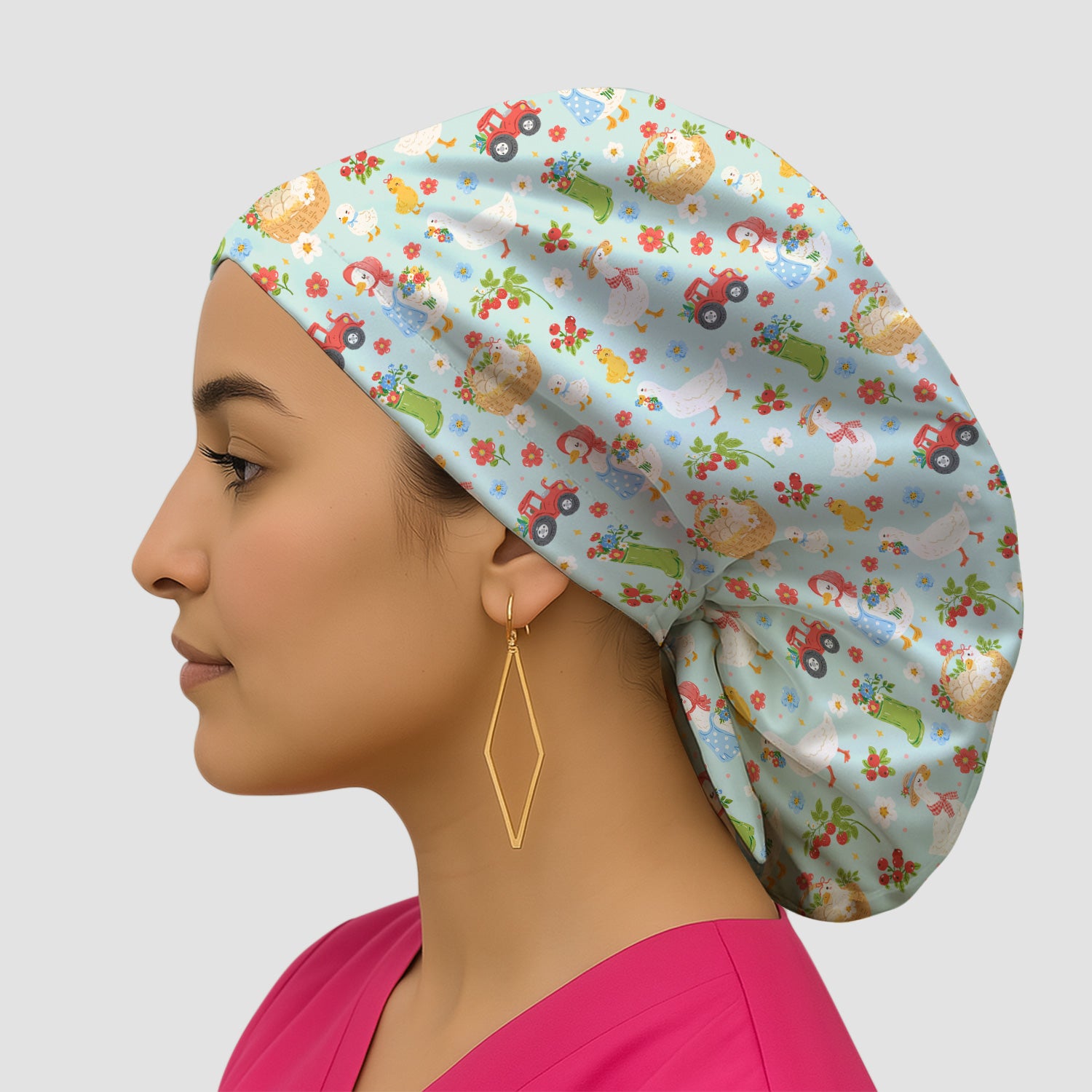 Farm Duck Chicken Tractor Flower Basket Scrub Cap, Surgical Caps for Doctors
