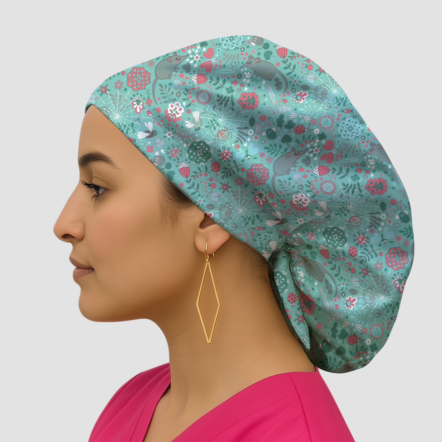 Woodland Mouse Floral Pattern Scrub Cap, Surgical Caps for Doctors