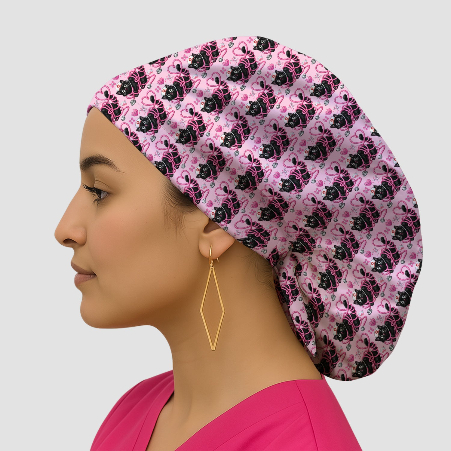 Valentine Cute Cat Nurse Heart Print Scrub Cap, Surgical Caps for Doctors