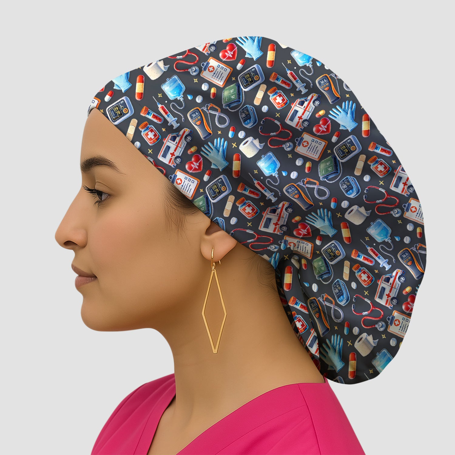 Medical Tools Pattern Ambulance Stethoscope Scrub Cap, Surgical Caps for Doctors