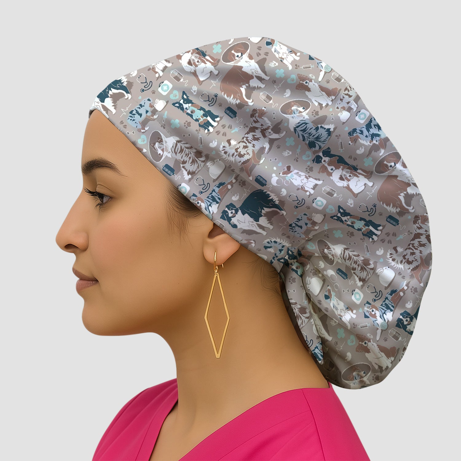 Cute Dog Pattern Veterinary Scrub Cap, Bouffant Scrub Caps for Women