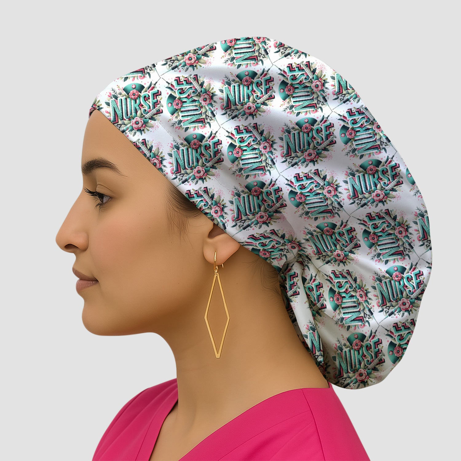 Cute Nurse Typography Floral Medical Pattern Scrub Cap, Surgical Caps for Doctors