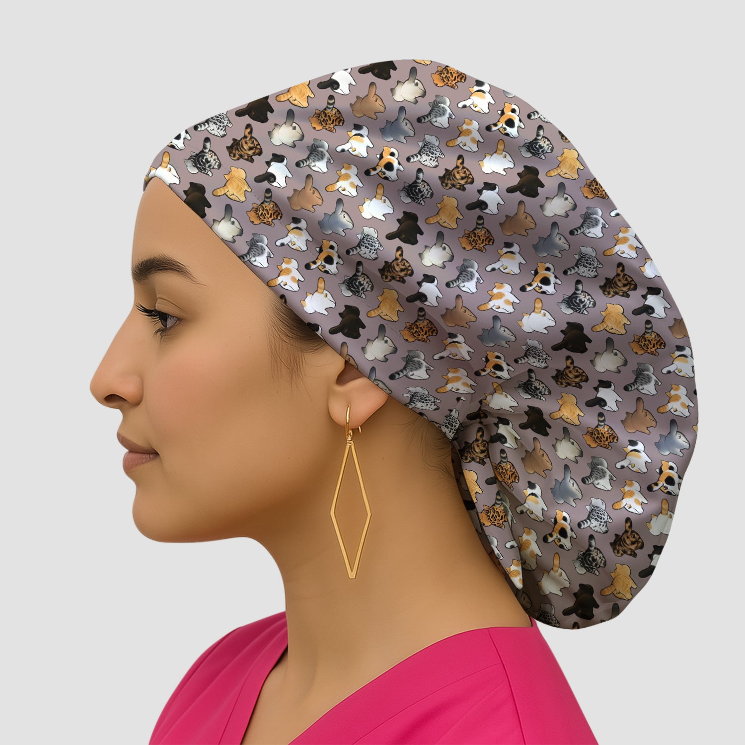 Cat Butt Pattern Medical Scrub Cap, Breathable Fabrics Nursing Uniform