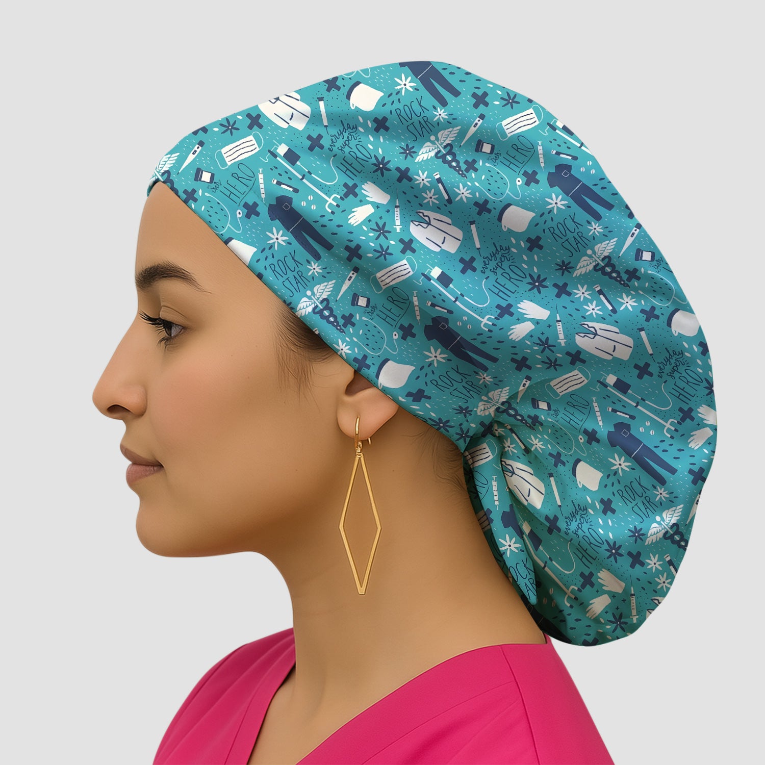 Inspirational Healthcare Hero Medical Tools Nurse Pattern Scrub Cap, Surgical Caps for Doctors