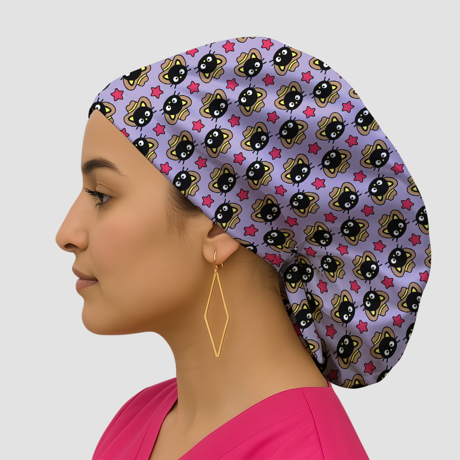 Cute Cartoon Cowboy Cat Pattern Scrub Cap, Breathable Fabrics Caps Uniform