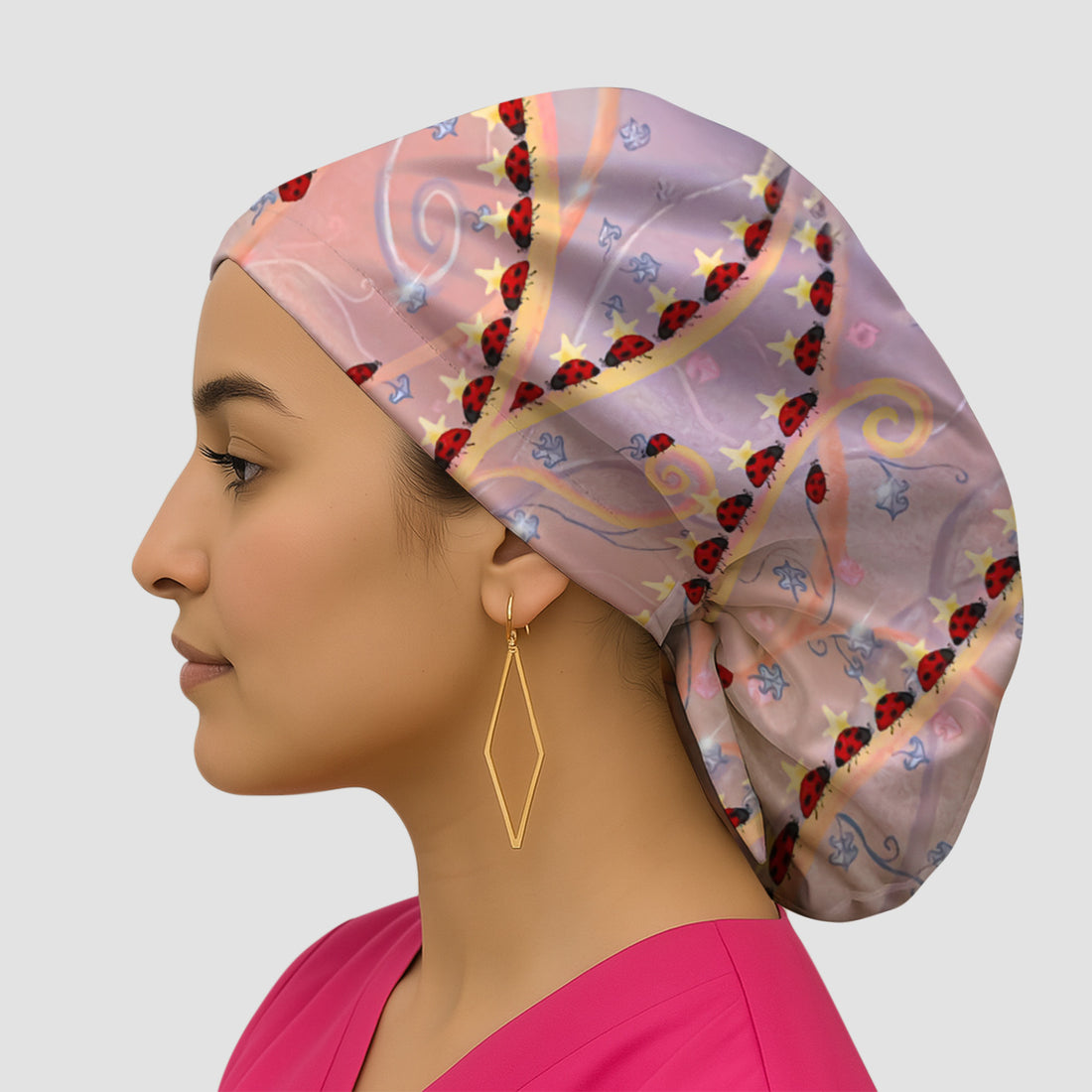 Cute Ladybug Star Vine Swirl Pattern Nurse Scrub Cap, Surgical Caps for Doctors