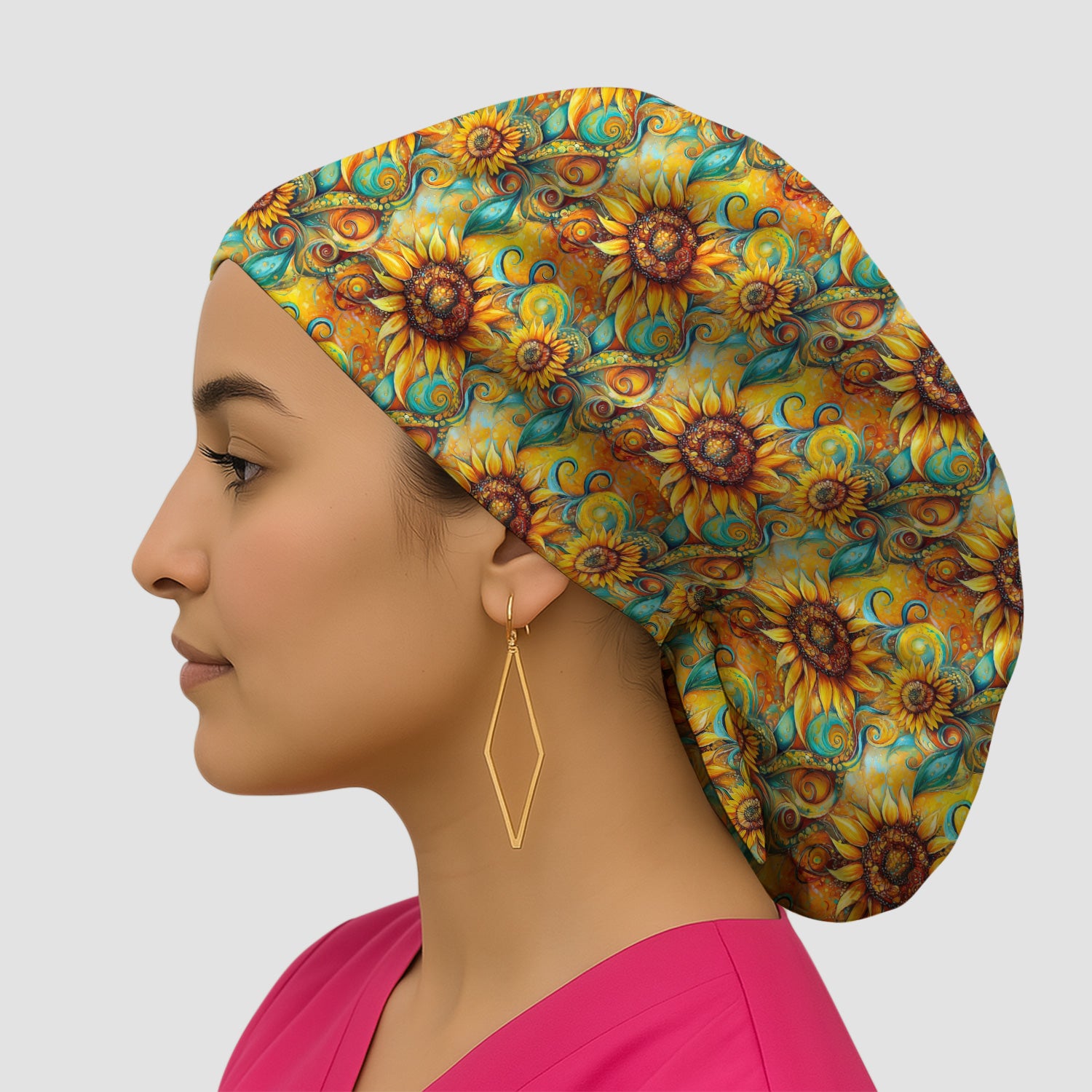 Sunflower Swirl Floral Pattern Scrub Cap, Surgical Caps for Doctors
