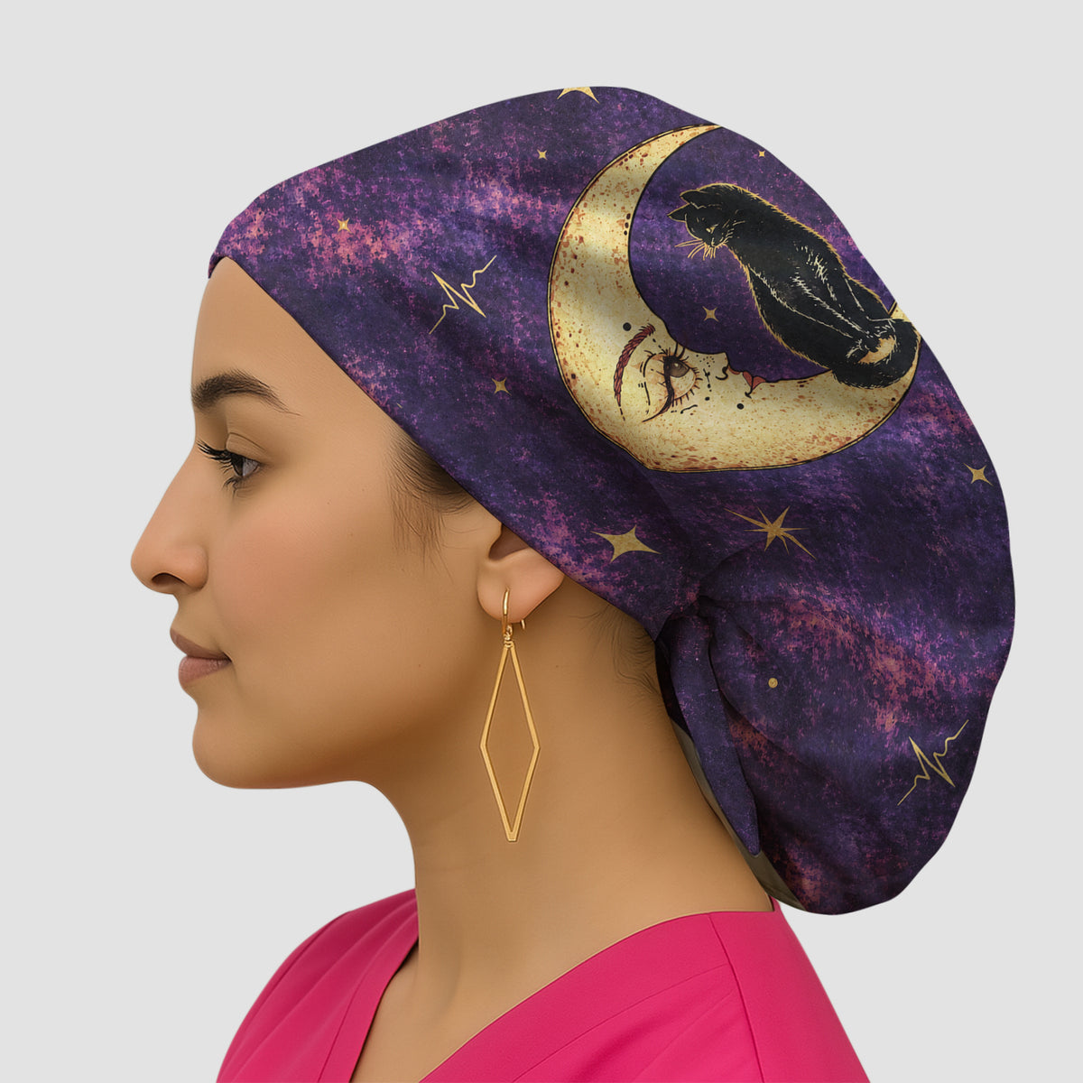 Celestial Nurse Black Cat Crescent Moon Scrub Cap, Surgical Caps for Doctors