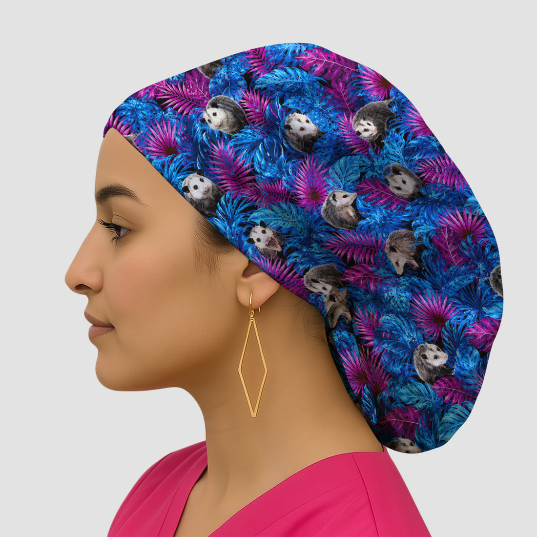 Cute Opossum Tropical Print Scrub Cap, Surgical Caps for Doctors