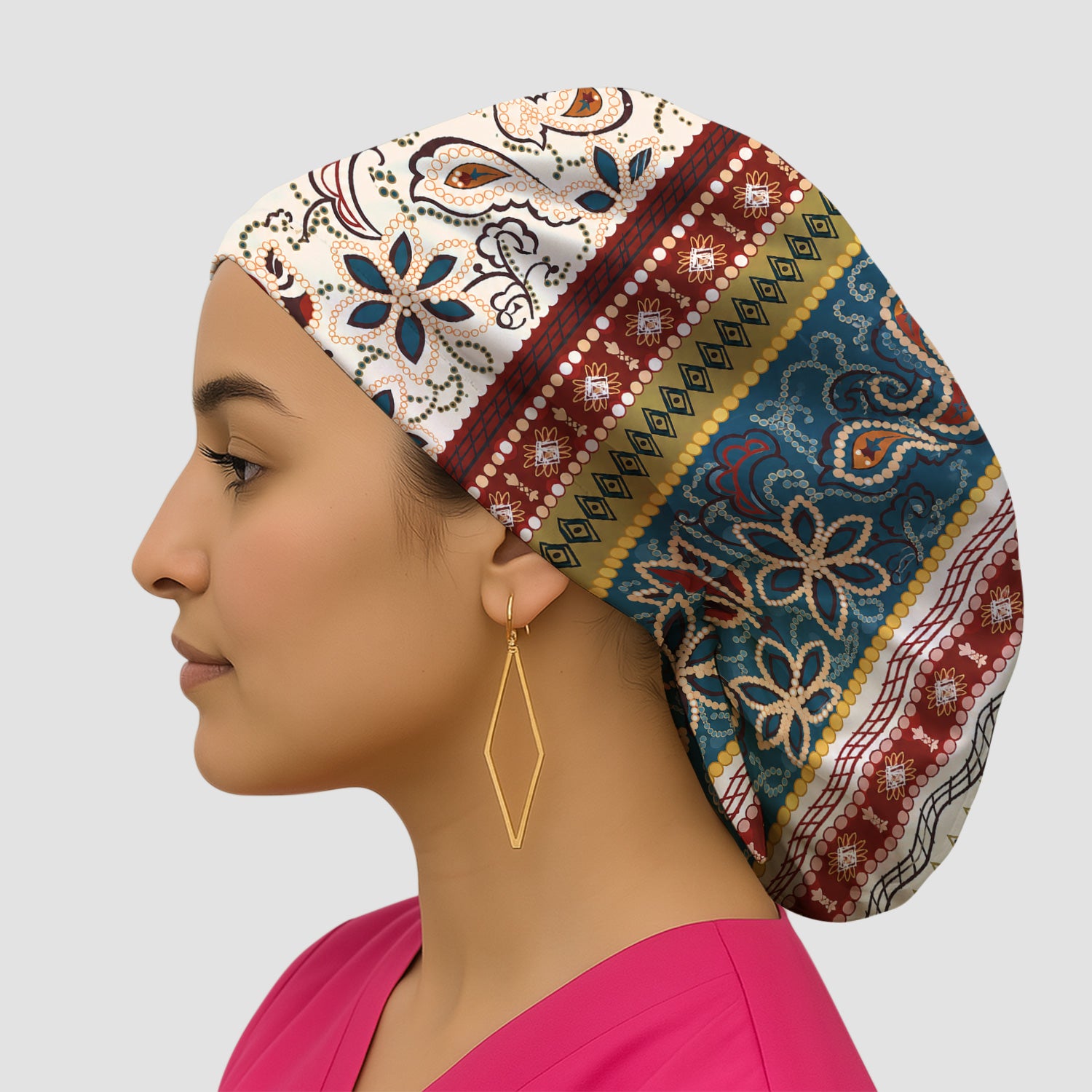 Boho Paisley Floral Stripe Pattern Scrub Cap, Surgical Caps for Doctors