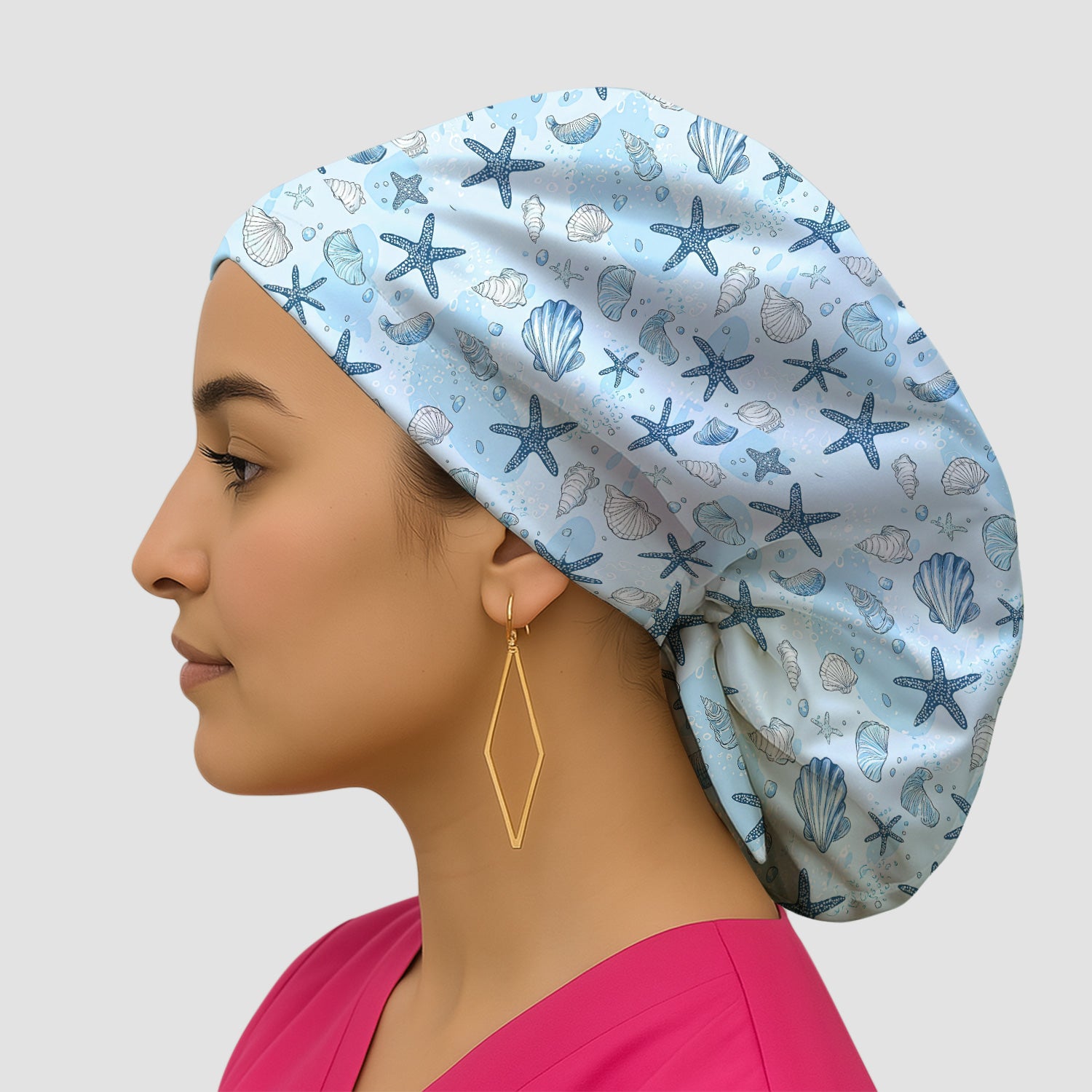 Ocean Shell And Starfish Print Scrub Cap, Breathable Fabrics Caps Uniform