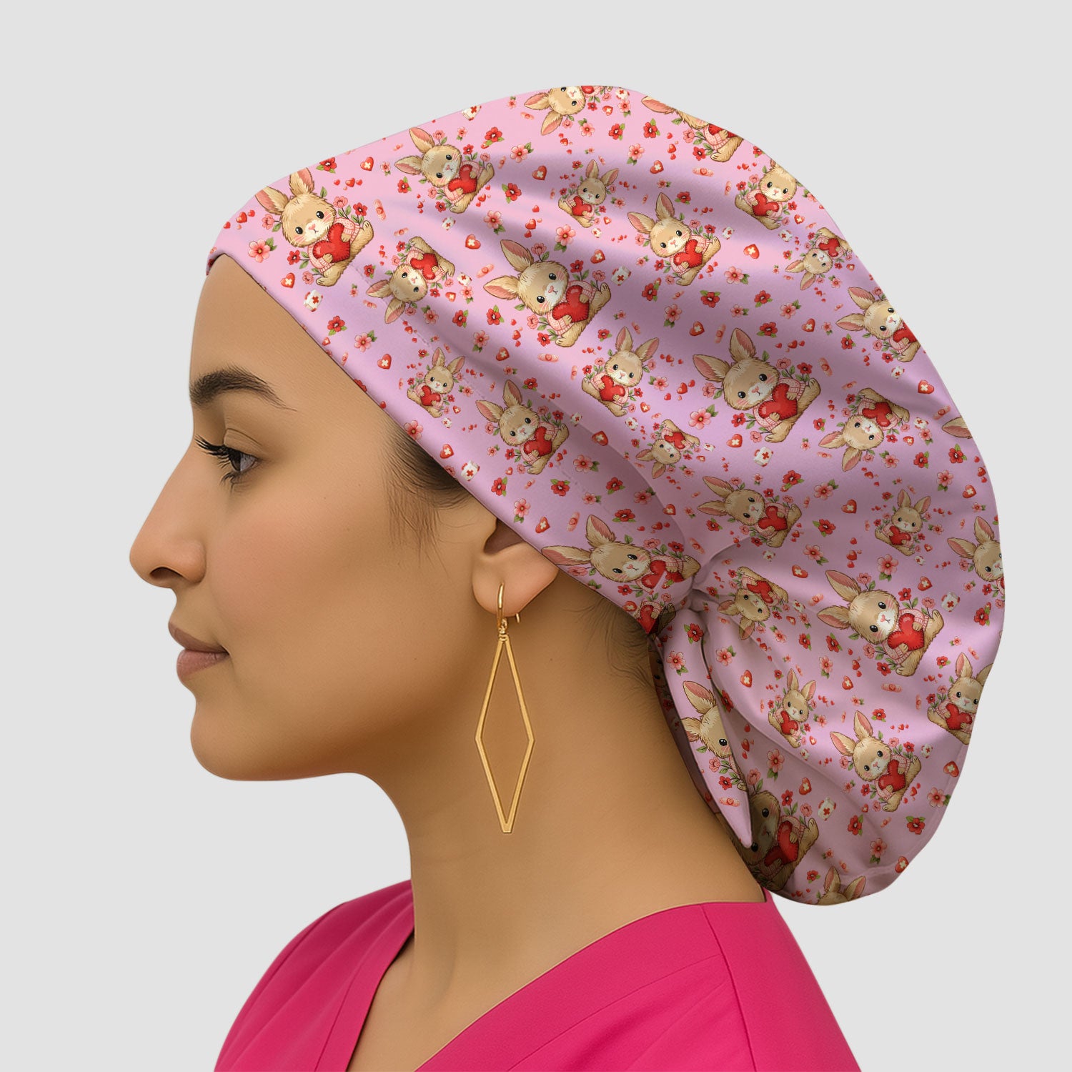 Adorable Bunny Heart Healthcare Design Cap, Bouffant Scrub Caps for Women