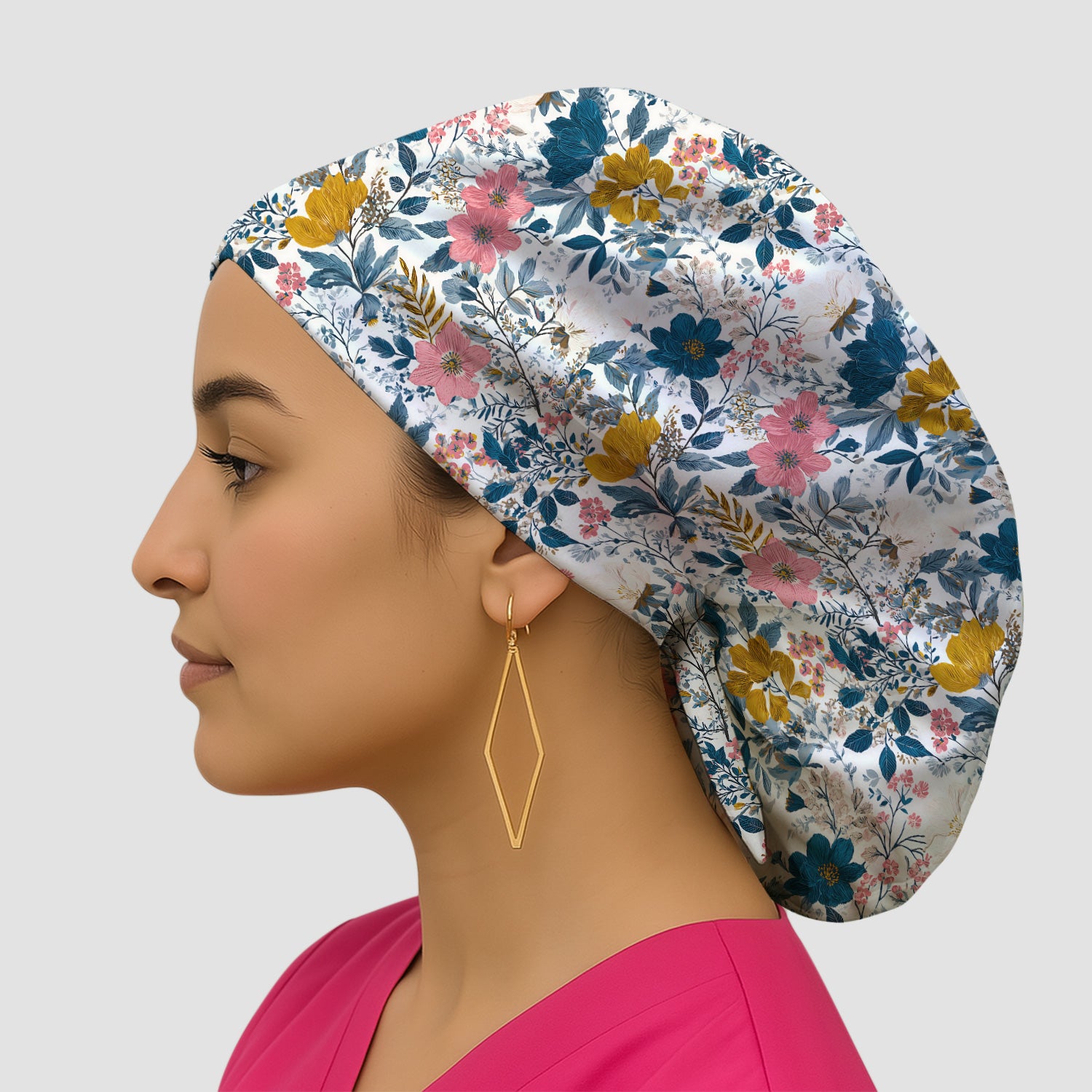 Elegant Floral Garden Bloom Pattern Scrub Cap, Surgical Caps for Doctors
