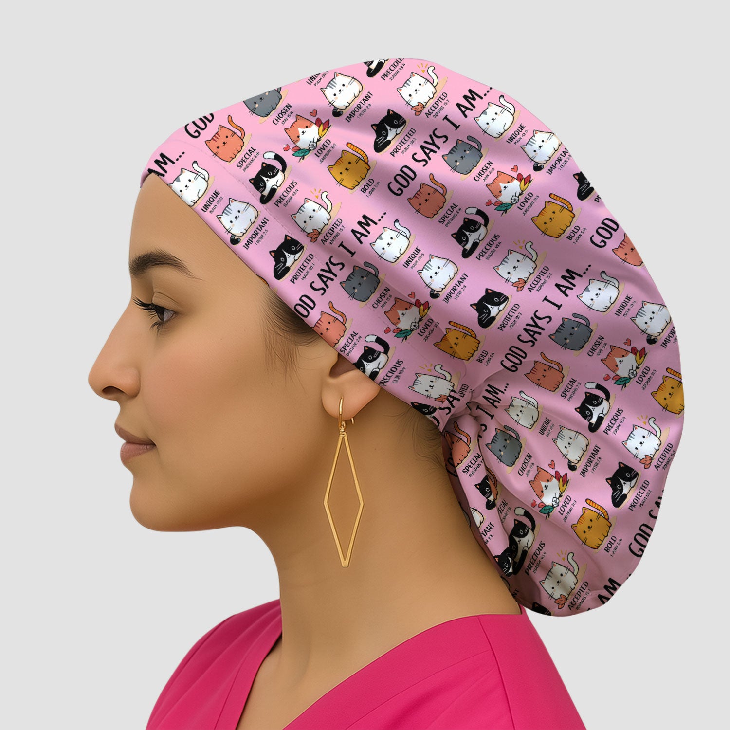 Cute Christian Cat God Says I Am Cap, Bouffant Scrub Caps for Women
