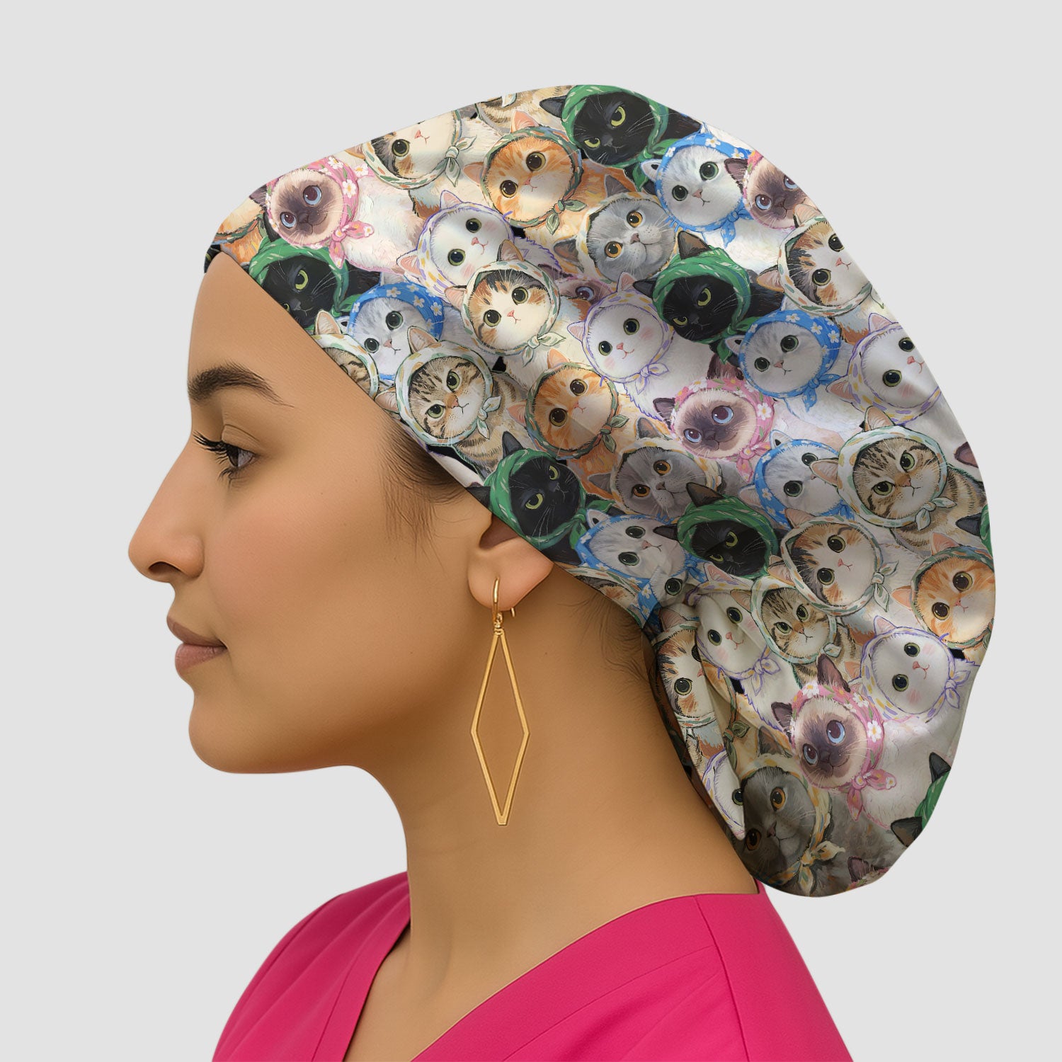 Adorable Multi Cat Portrait Pattern Scrub Cap,  Surgical Caps for Doctors