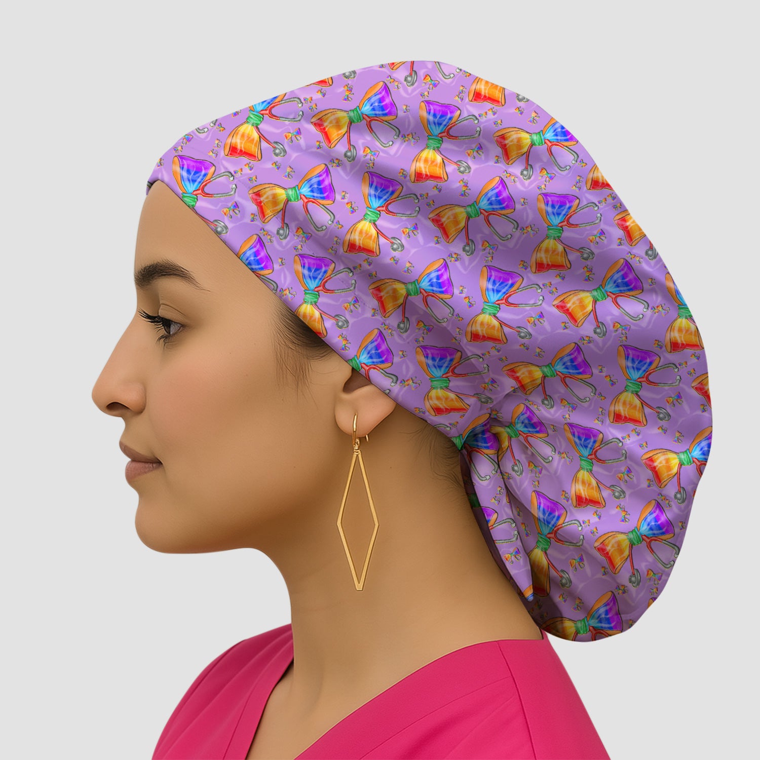 Colorful Rainbow Bow Stethoscope Pattern Scrub Cap, Surgical Caps for Doctors