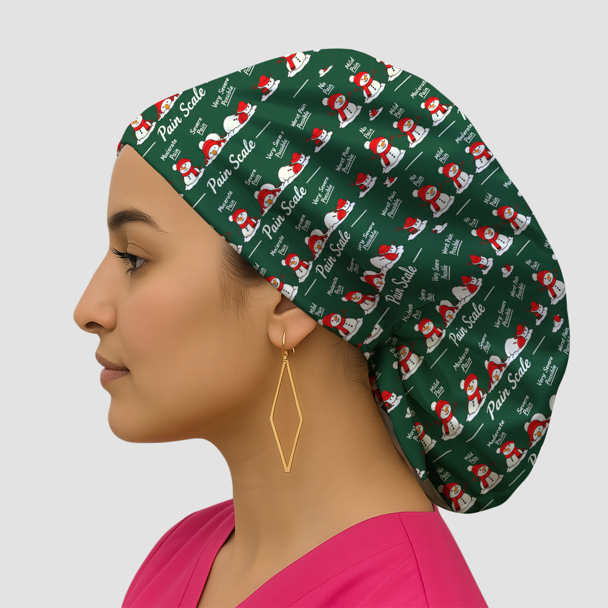 Funny Christmas Snowman Pain Scale Scrub Cap, Breathable Fabrics Nursing Uniform