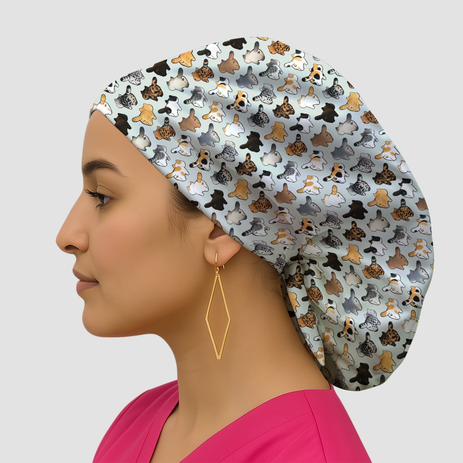 Cat Butt Pattern Medical Scrub Cap, Breathable Fabrics Nursing Uniform