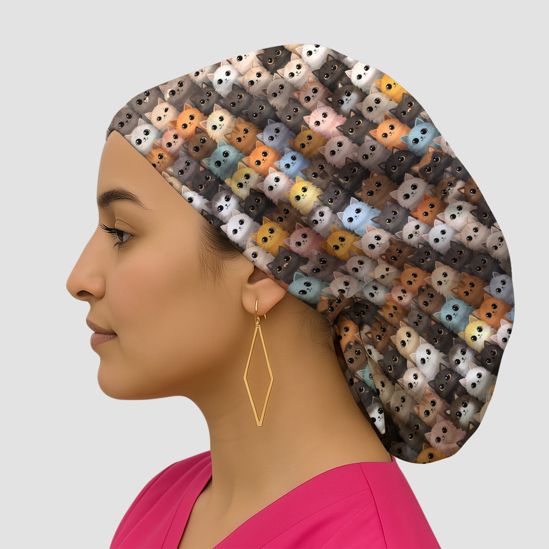 Cute Colorful Cat Pattern Print Cap, Healthcare Work Caps for Women
