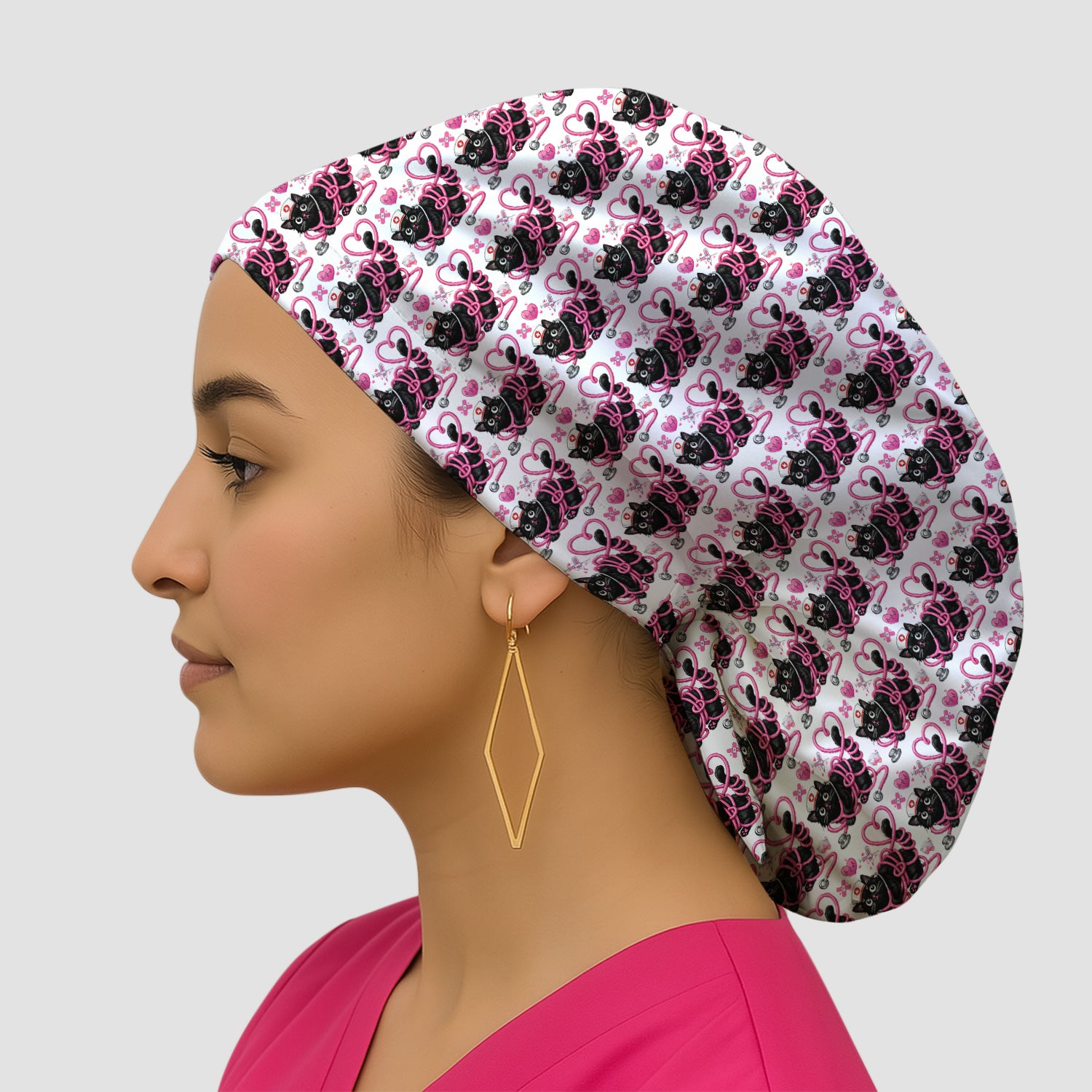 Valentine Cute Cat Nurse Heart Print Scrub Cap, Surgical Caps for Doctors
