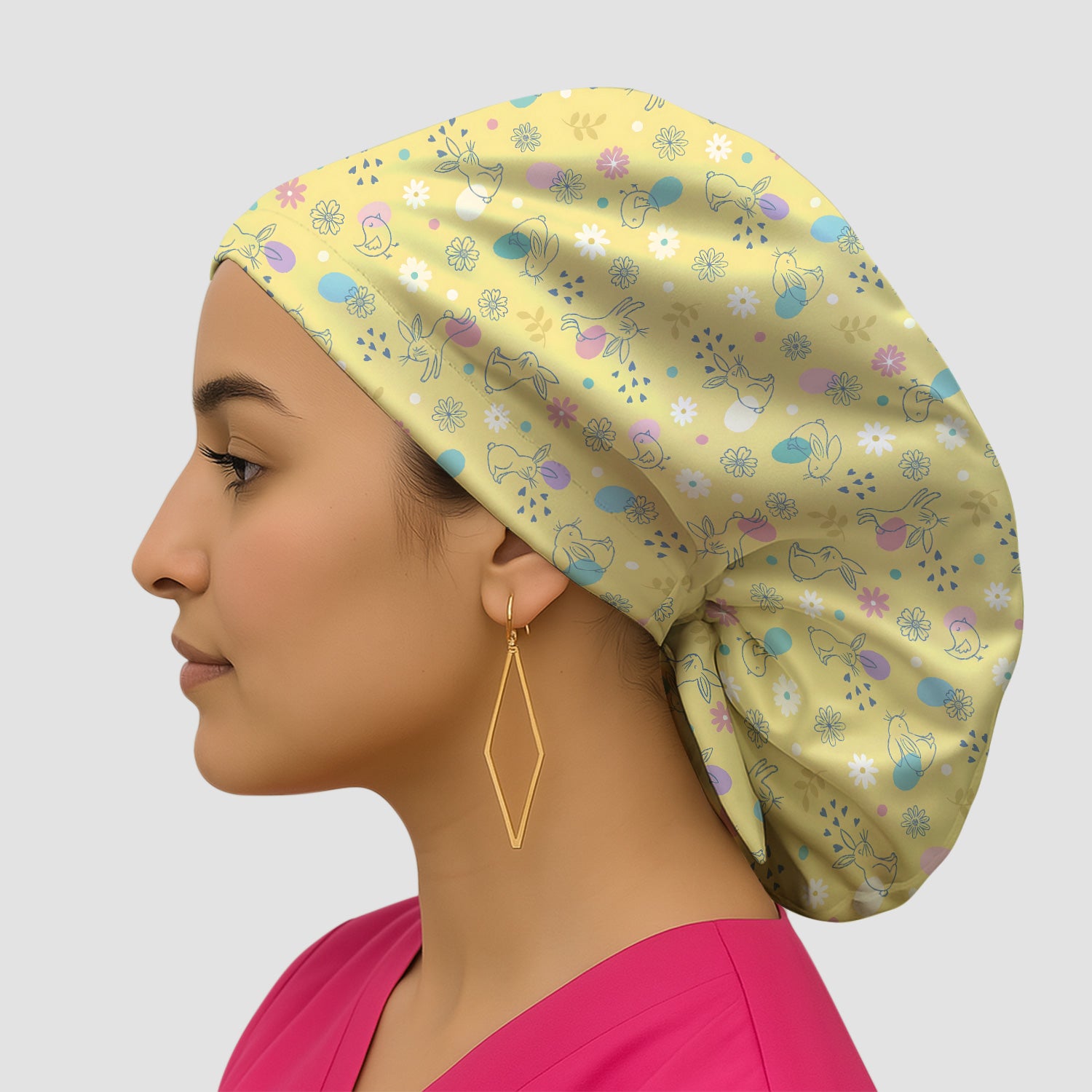 Whimsical Easter Bunny Eggs Pattern Cap, Bouffant Scrub Caps for Women