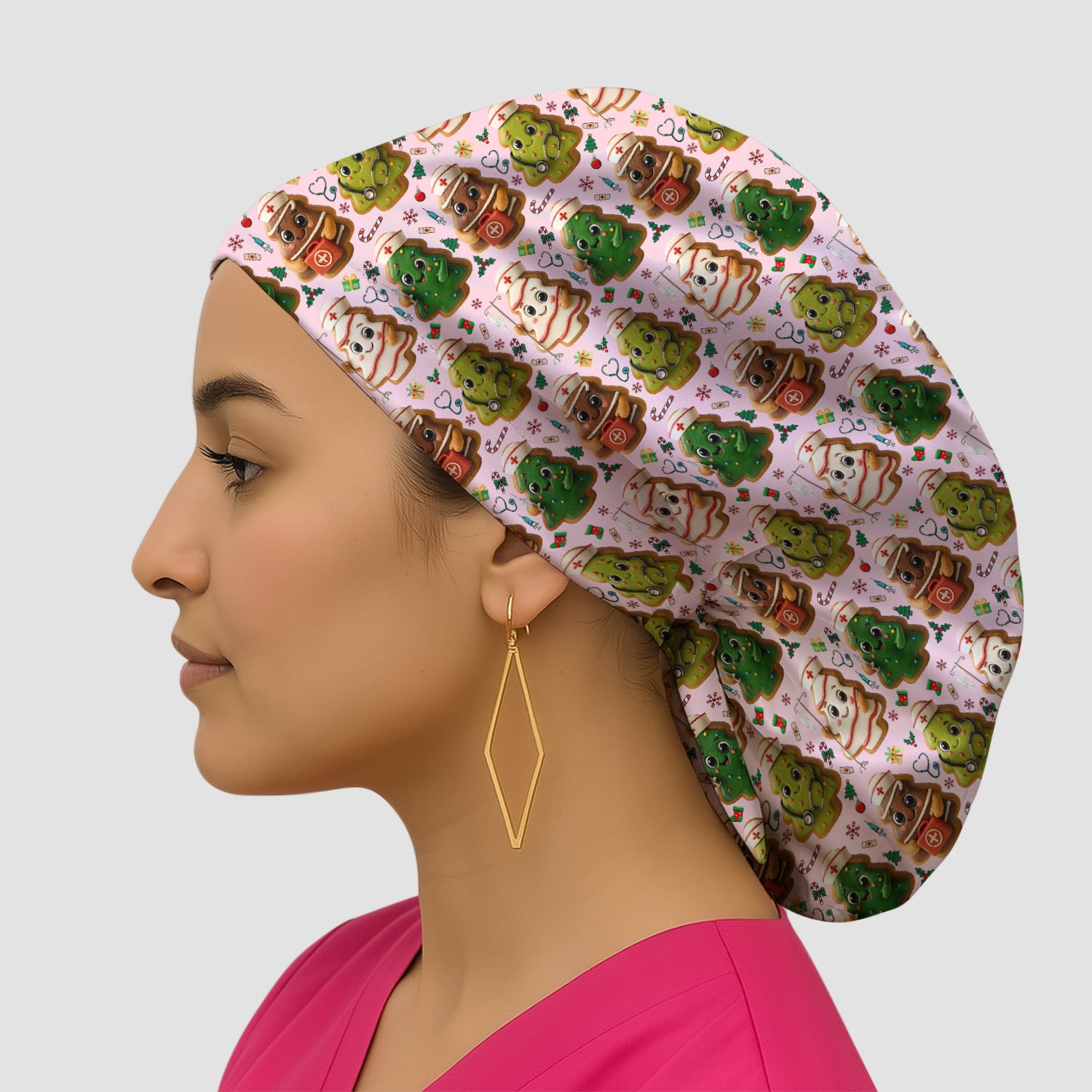 Christmas Cookie Scrub Cap – Festive Nurse & Holiday Tree Pattern – Cute Medical Uniform for Nurses, Vets and Healthcare Workers