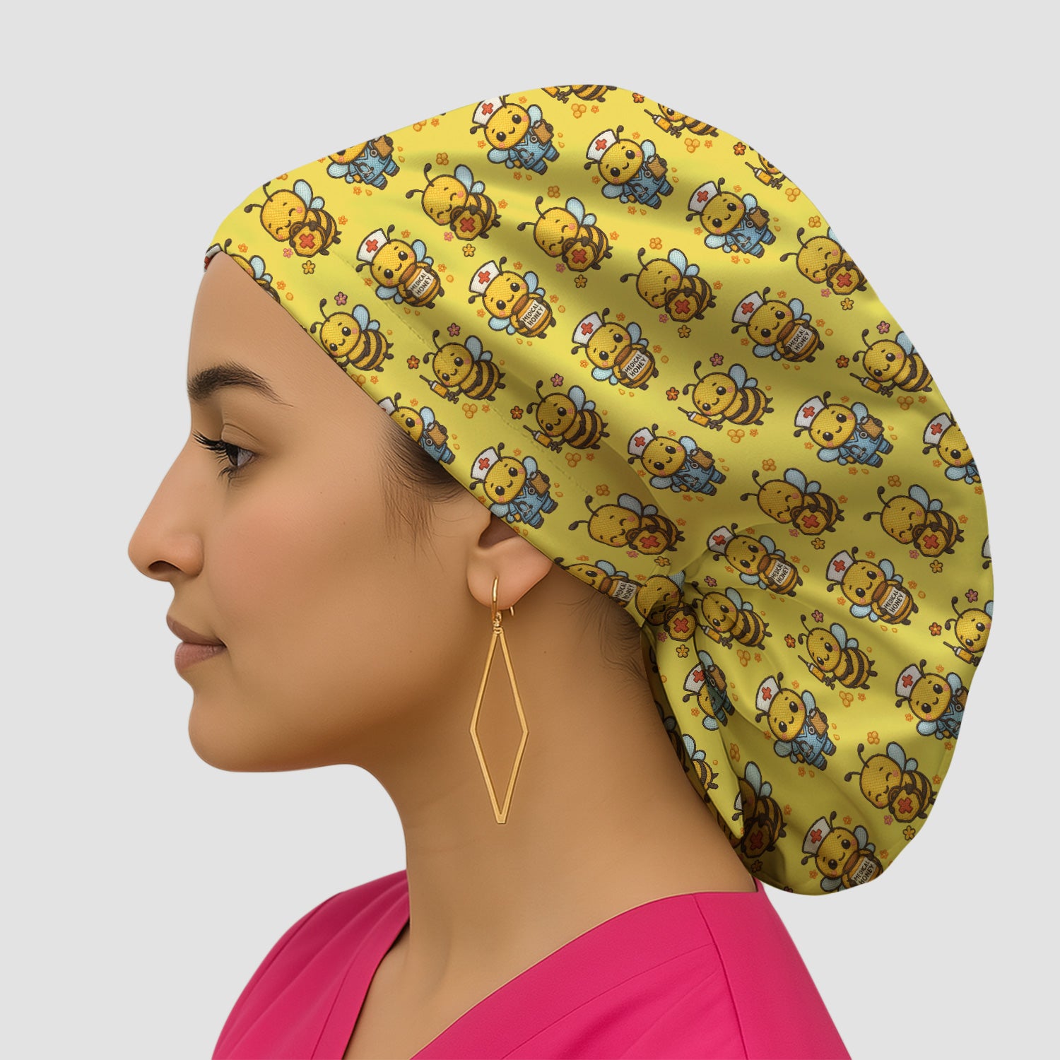 Cute Nurse Bee Scrub Cap, Kawaii Medical Honey Bee Pattern Cap for Nursing Professionals