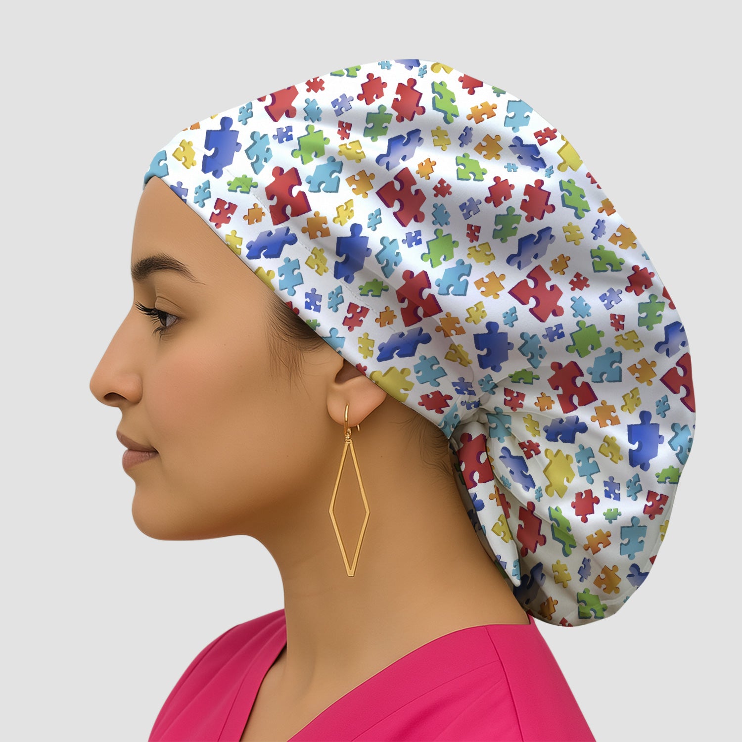 Colorful Scattered Puzzle Piece Pattern Cap, Bouffant Scrub Caps for Women