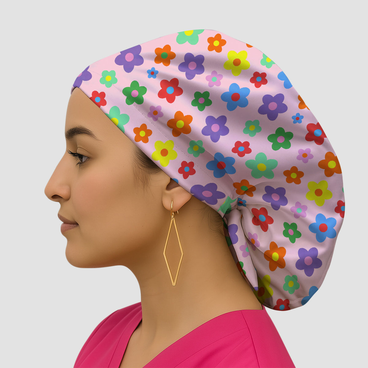 Colorful Retro Flower Pattern Print Scrub Cap, Surgical Caps for Doctors