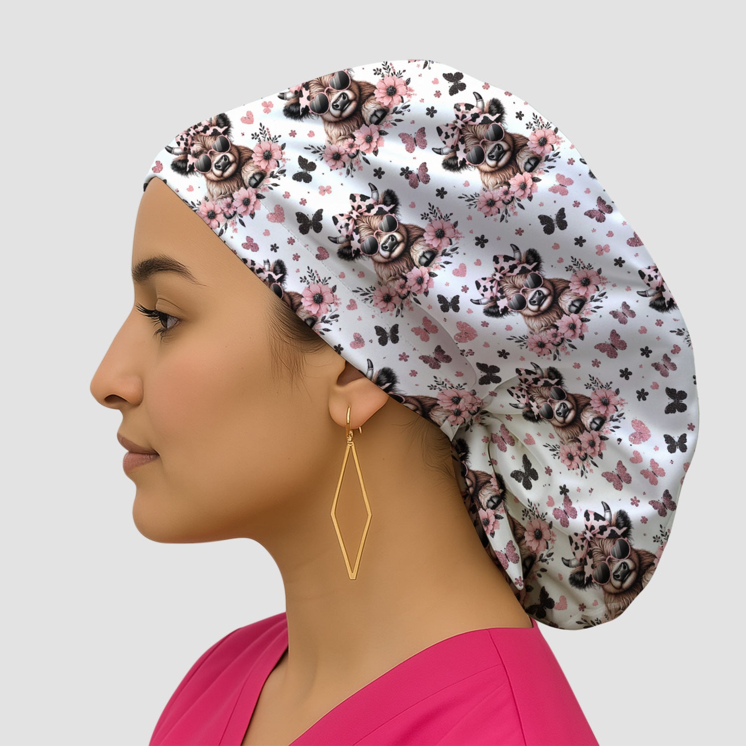Cute Cow With Heart Sunglasses Pattern Scrub Cap, Surgical Caps for Doctors