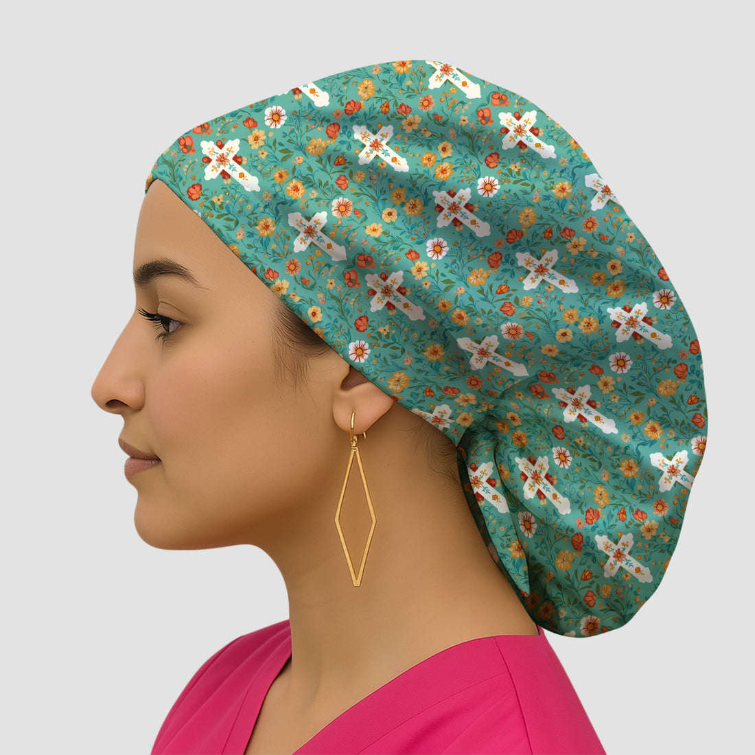Christian Faith Floral Cross Pattern Scrub Cap, Surgical Caps for Doctors