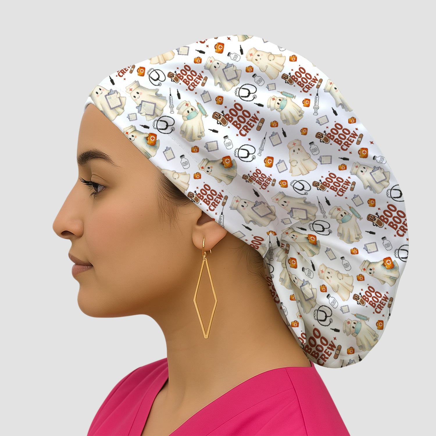 Cute Halloween Scrub Cap for Nurses - Boo Boo Crew Ghost Nurse Hat - Gift for RN LPN CNA Healthcare Staff