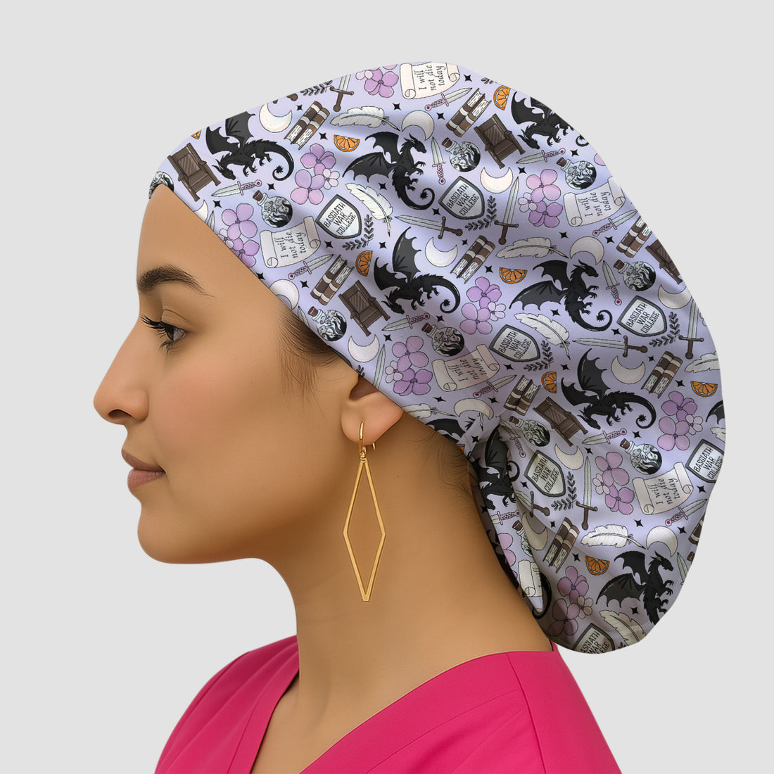 Spooky Gothic Fantasy Dragon Pattern Scrub Cap, Surgical Caps for Doctors