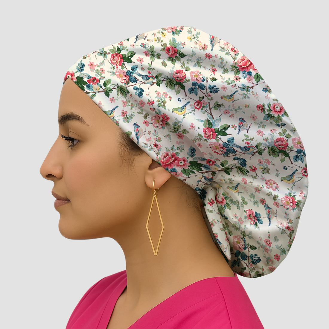 Songbird Rose Garden Pattern Scrub Cap, Surgical Caps for Doctors