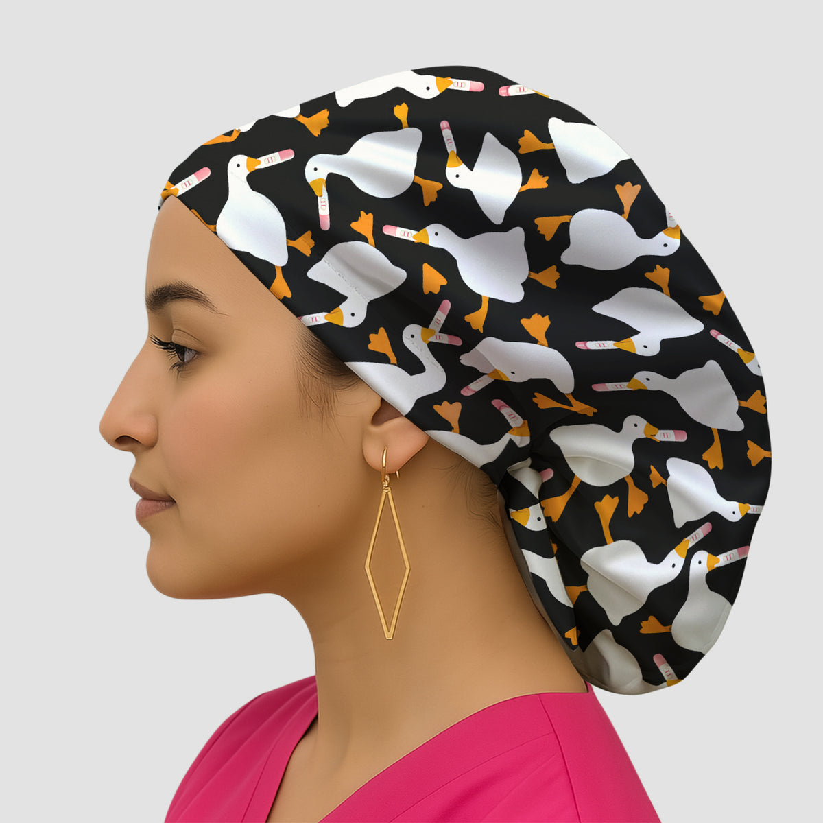 Funny Geese Holding Pregnancy Test Scrub Cap, Surgical Caps for Doctors