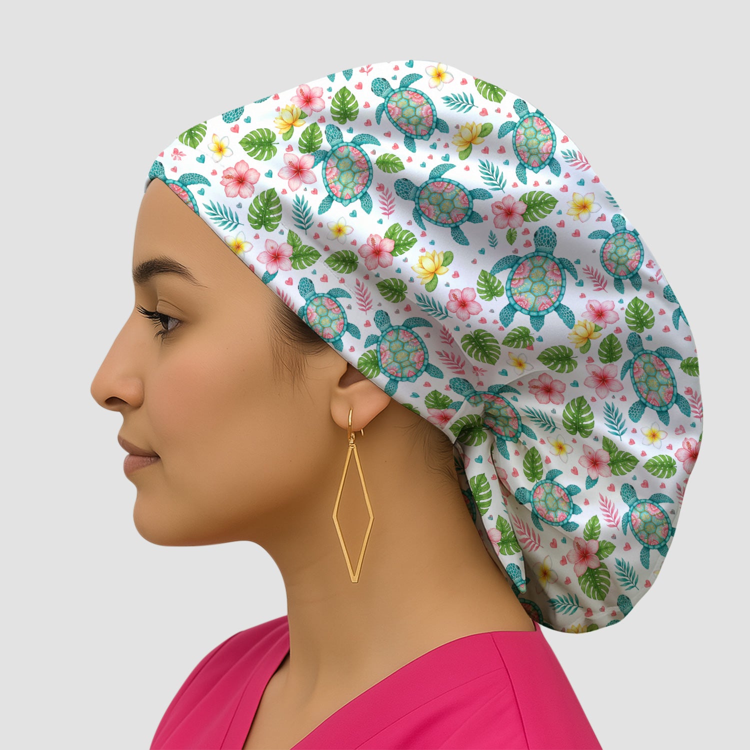 Tropical Sea Turtle Floral Pattern Scrub Cap, Surgical Caps for Doctors