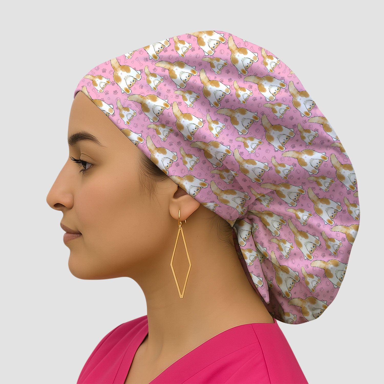 Cute Cat Butt Nurse Scrub Cap, Cat Pattern Medical Hat For Pet Lover, Breathable Fabrics Nursing Uniform