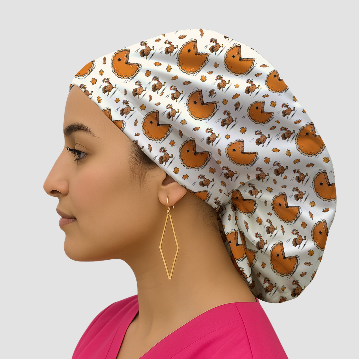 Thanksgiving Pie Chasing Turkey Scrub Cap, Surgical Caps for Doctors