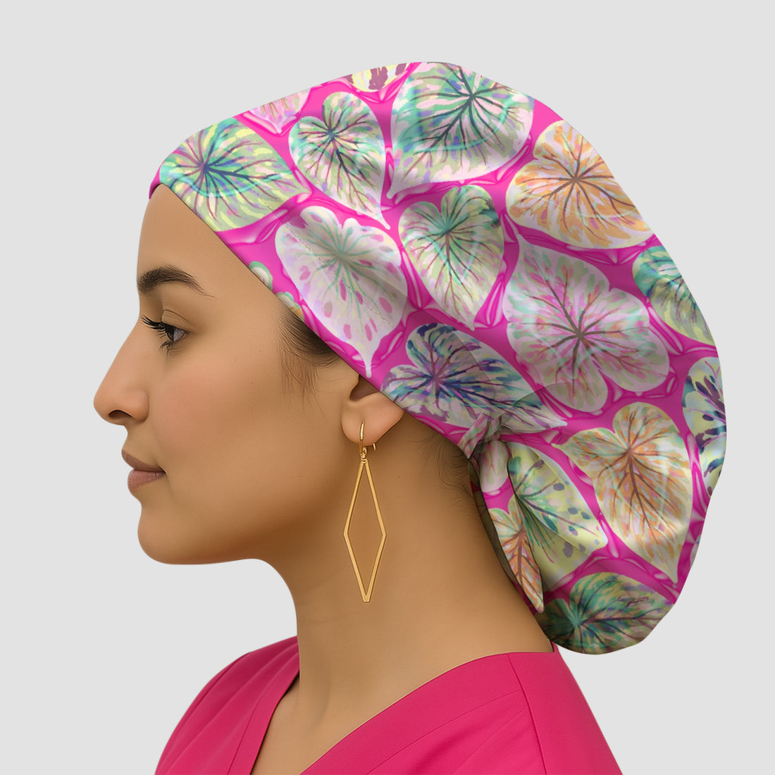 Tropical Colorful Shaped Leaf Nurse Pattern Scrub Cap, Surgical Caps for Doctors