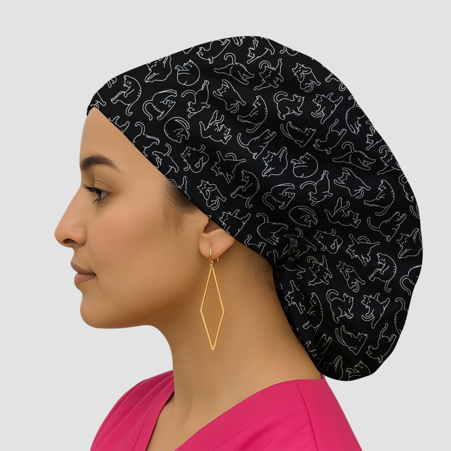 Cute Cat Outline Playing Pattern Scrub Cap, Surgical Caps for Doctors