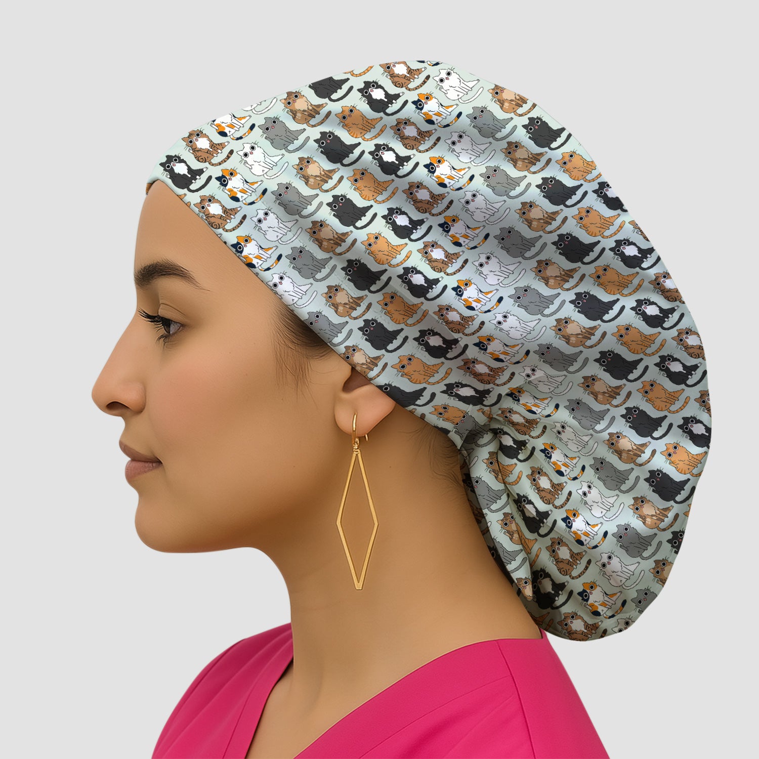 Cute Cartoon Cat Pattern Scrub Cap, Bouffant Scrub Caps for Women