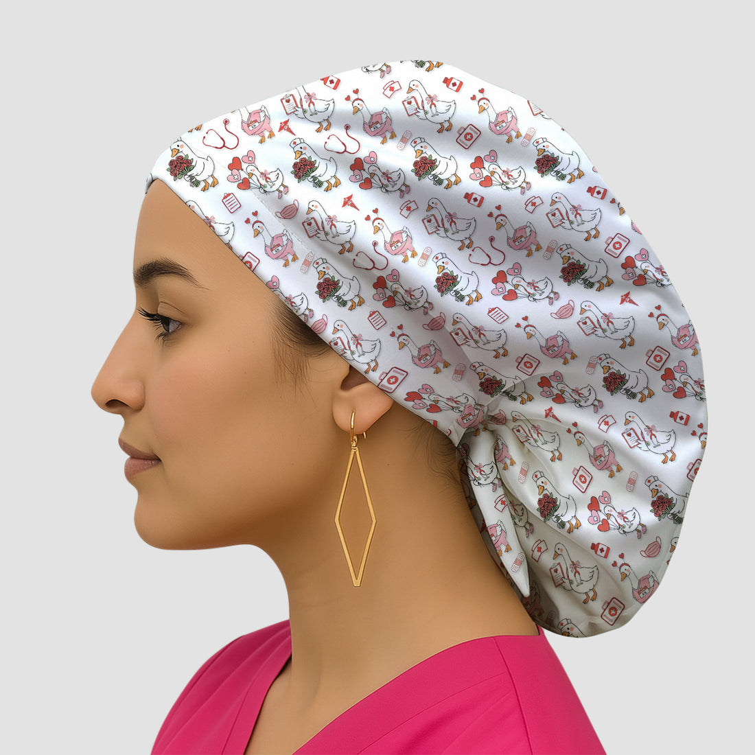 Cute Goose Nurse Medical Pattern Scrub Cap, Breathable Fabrics Caps Uniform