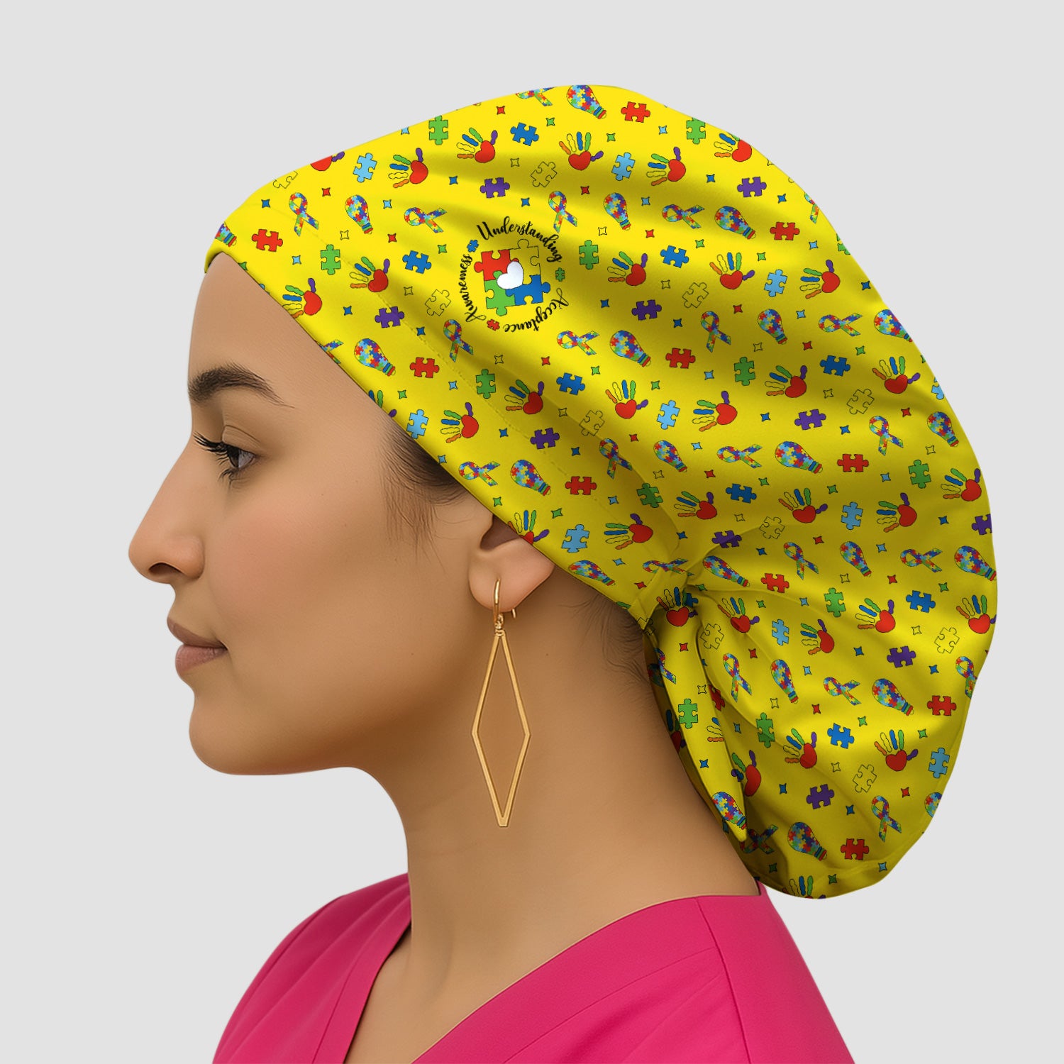 Autism Awareness Colorful Puzzle Pattern Print Cap, Bouffant Scrub Caps for Women