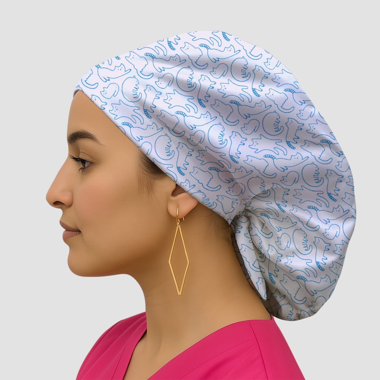 Artistic Cat Pattern Medical Scrub Cap, Breathable Fabrics Nursing Uniform