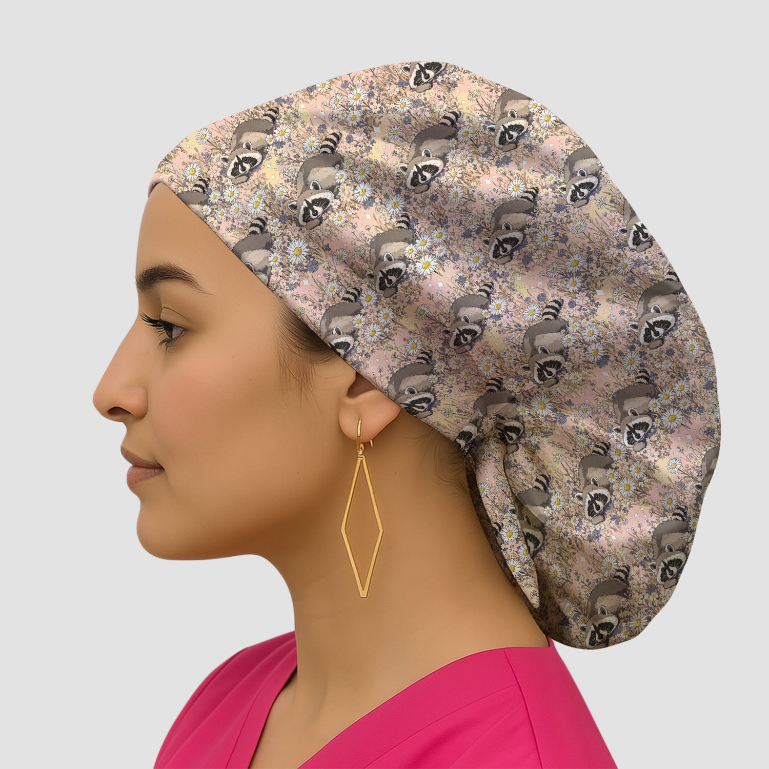 Cute Raccoon Wildflower Meadow Pattern Scrub Cap, Surgical Caps for Doctors