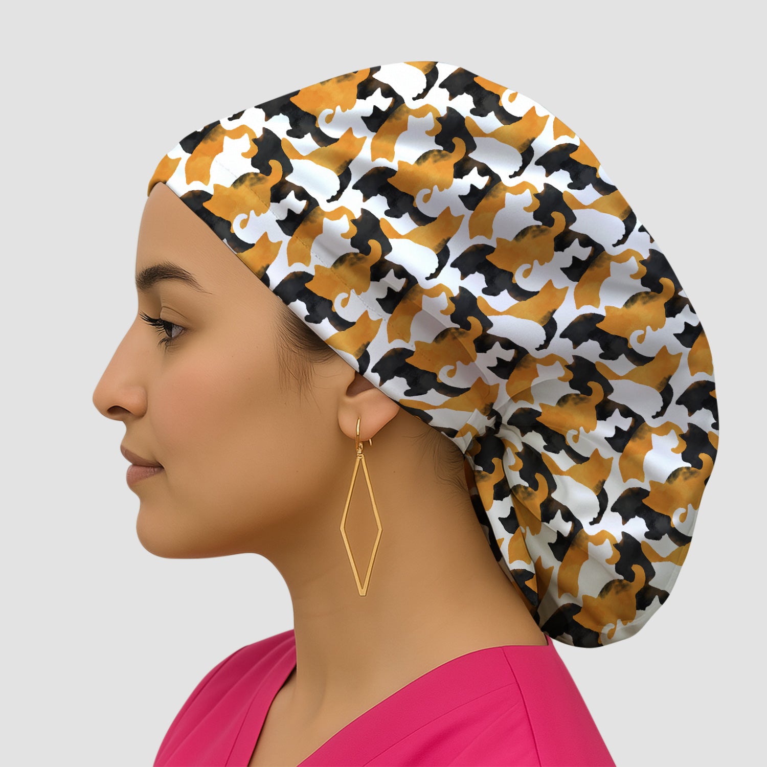 Calico Cat Silhouette Pattern Scrub Cap, Surgical Caps for Doctors