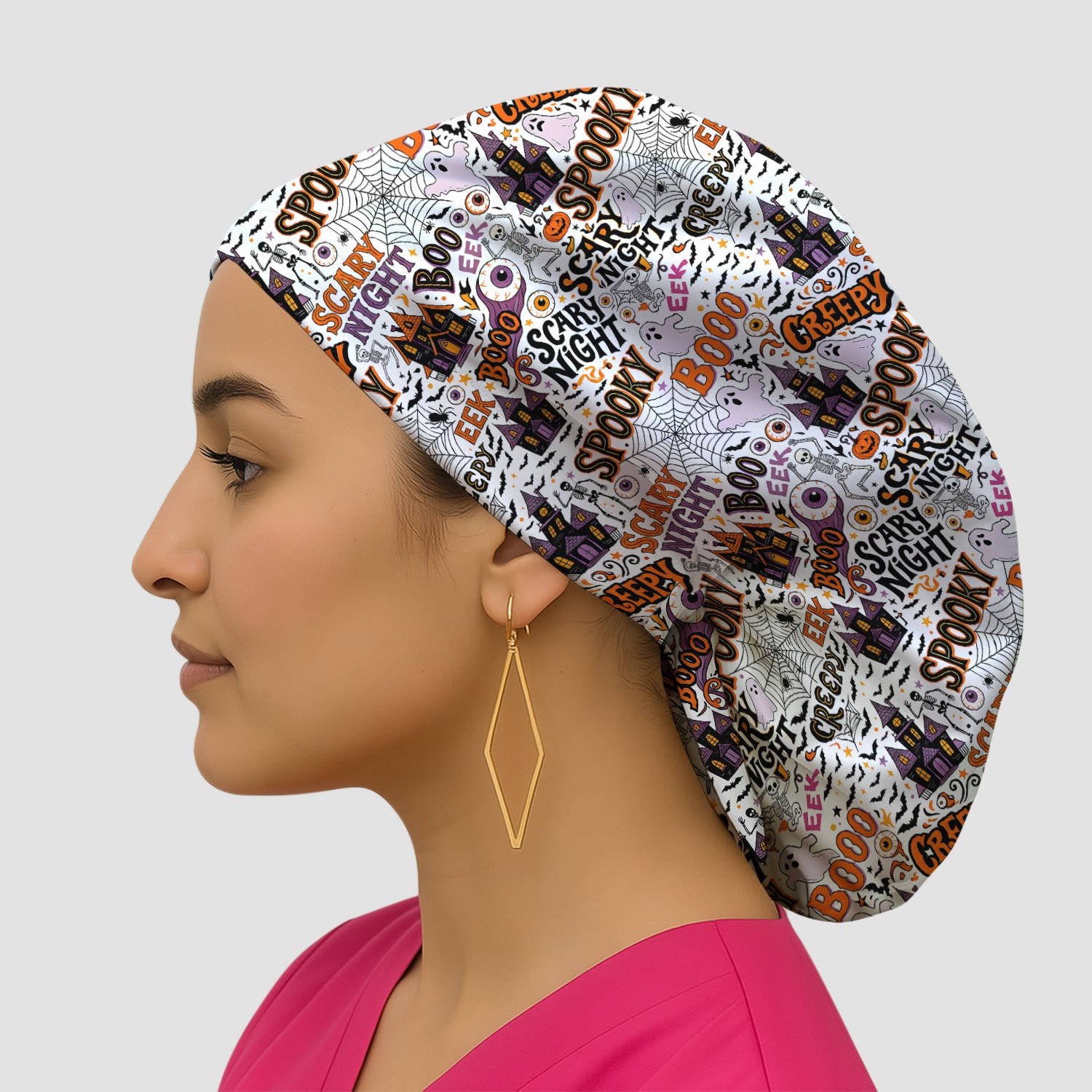 Spooky Halloween Haunted House Typography Scrub Cap, Surgical Caps for Doctors