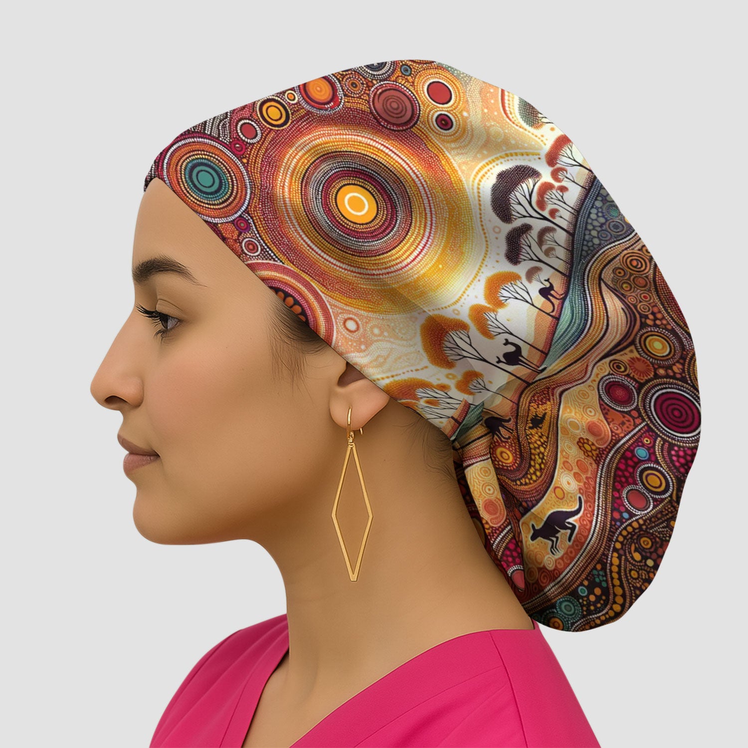 Aboriginal Kangaroo Art Bouffant Scrub Cap, Surgical Caps for Doctors