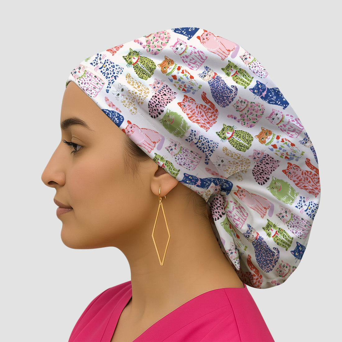 Colorful Cat with Playful Pet Scrub Cap, Surgical Caps for Doctors